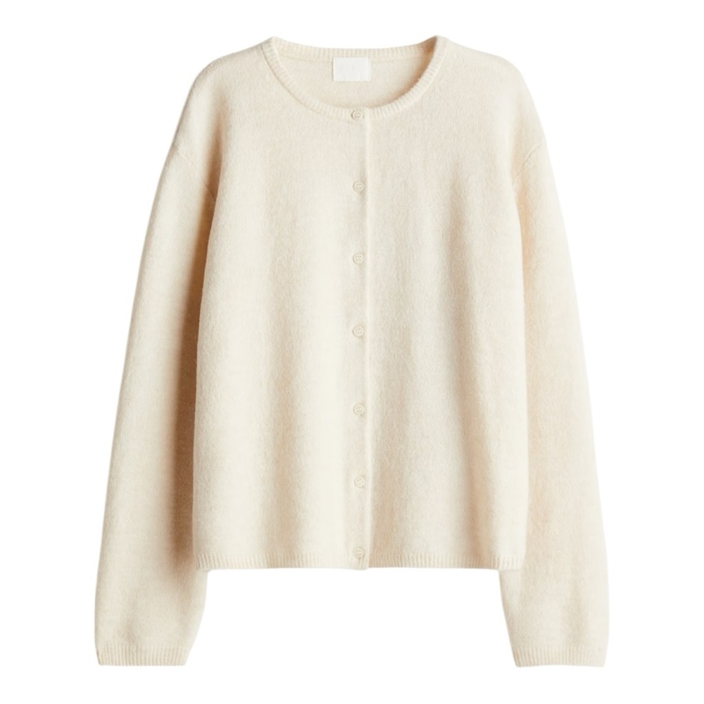 H&M Cream Loose Fit Wool Blend Preppy Academia Fall Soft Women's Cardigan Small